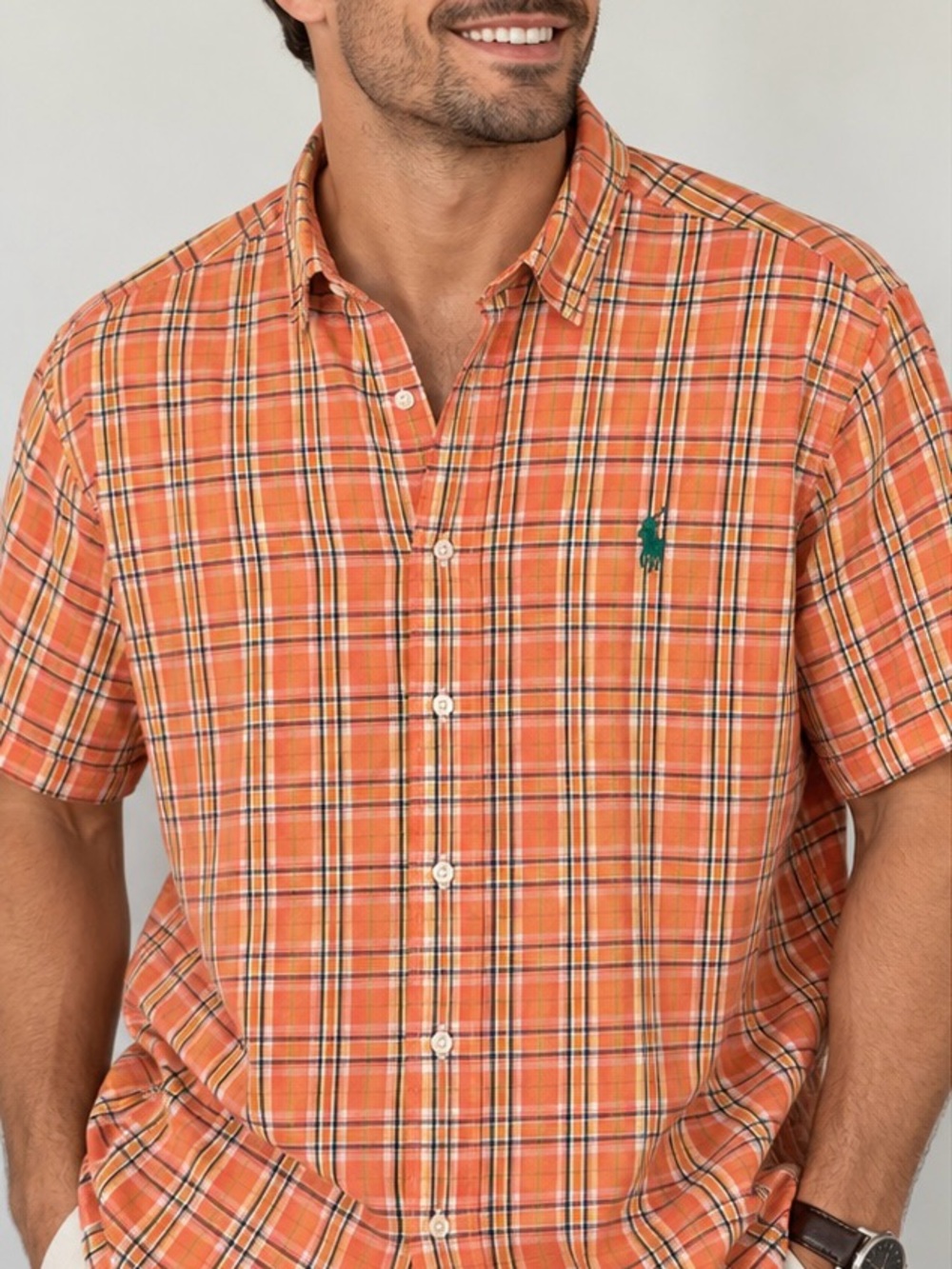 Polo Ralph Lauren Caldwell XXL Orange Plaid 100% Cotton Short Sleeve Shirt